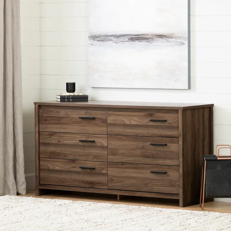 Tao Modern Walnut 6 Drawer Dresser - South Shore