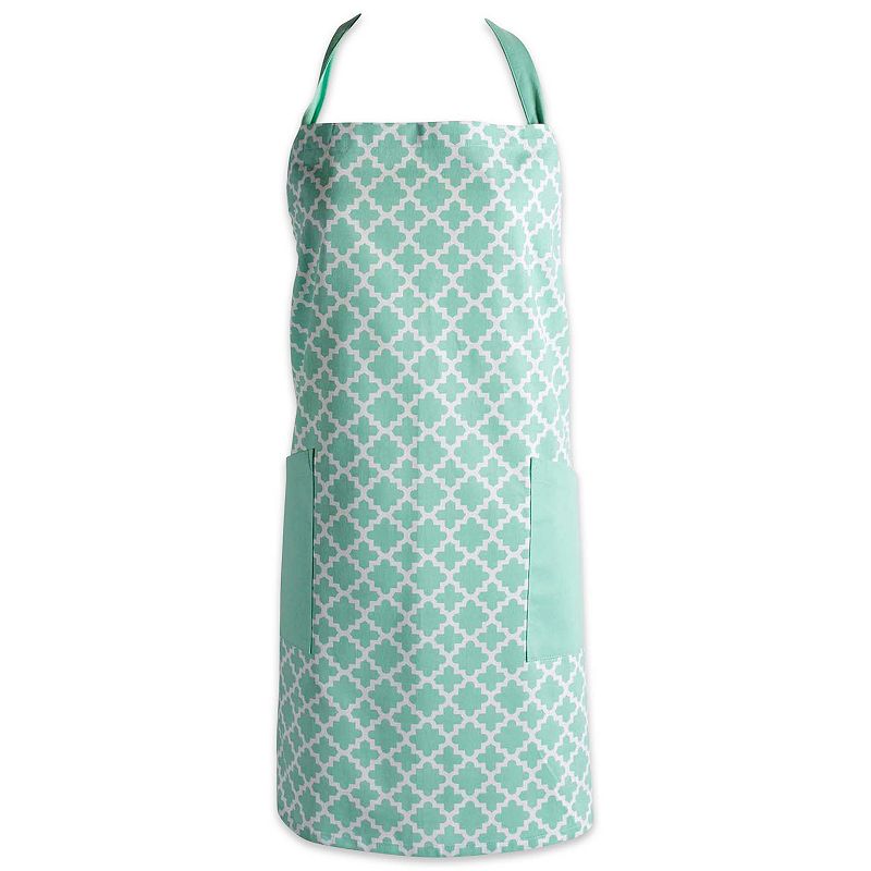 37.5 Aqua Green and White Lattice Print Chef's Apron with 2 Pockets