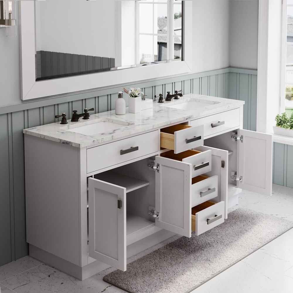 Hartford Marble Top Bath Vanity in White with Mirror