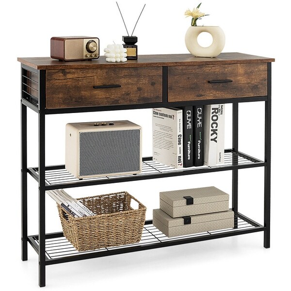 39.5 Inch Entryway Table with 2 Drawers and 2-Tier Shelves