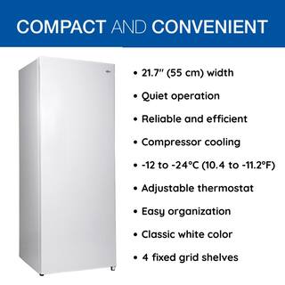 Koolatron Slim Upright Freezer 5.3 cu. ft. (150L) White Energy-Efficient Manual Defrost Design Flat Back KTUF160