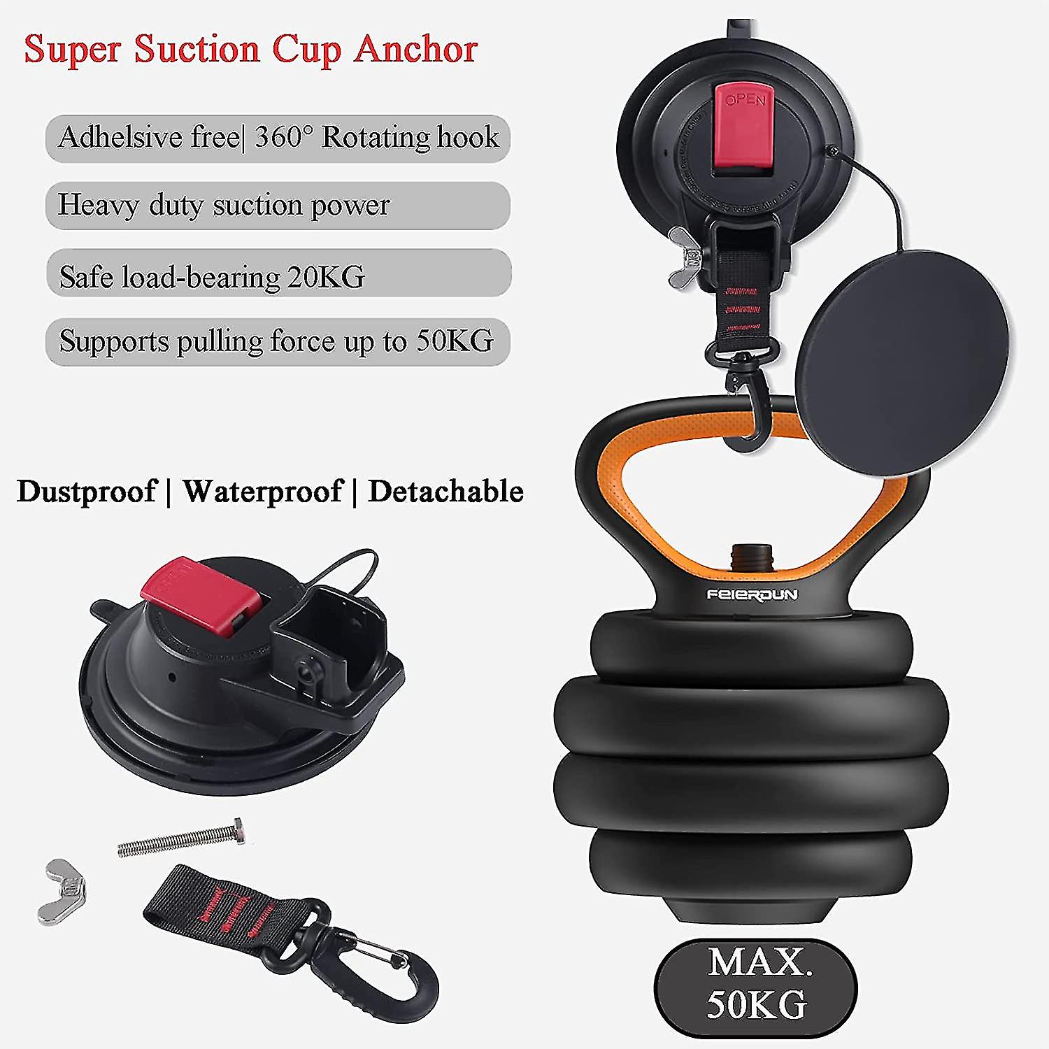 Miman Suction Cup Camping Set， 2 X Suction Cups Anchor Suction Hooks Extra Strong Up To 20 Kg - Car Tensioner Multifunctional Suction Cup Holder With