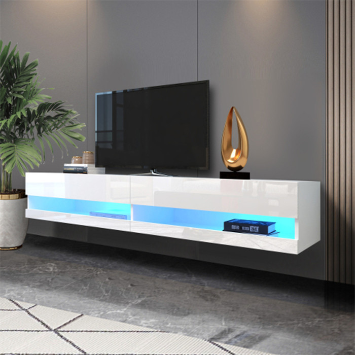 Modern White MDF benches Wall Mounted Floating TV stand with 20 Color LEDs   Modern   Entertainment Centers And Tv Stands   by HIGHLIGHT USA LLC  Houzz