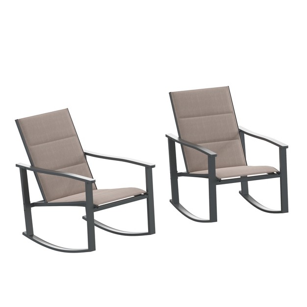 Merrick Lane Set Of 2 Flex Comfort Outdoor Rocking Chairs With Steel Frames