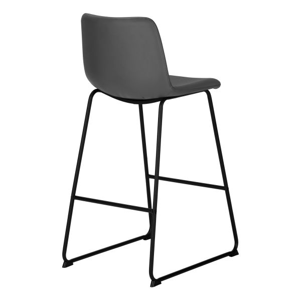 Office Chair， Bar Height， Standing， Computer Desk， Work， Grey Leather Look， Black Metal， Contemporary， Modern