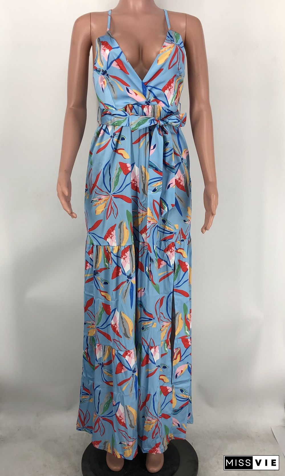 Sexy Floral Print Spaghetti Strap Backless Maxi Dress