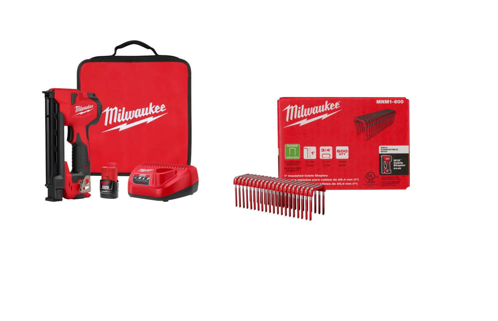 Milwaukee M12 Cable Stapler Kit with 1 Insulated Cable Staples 600qty Bundle