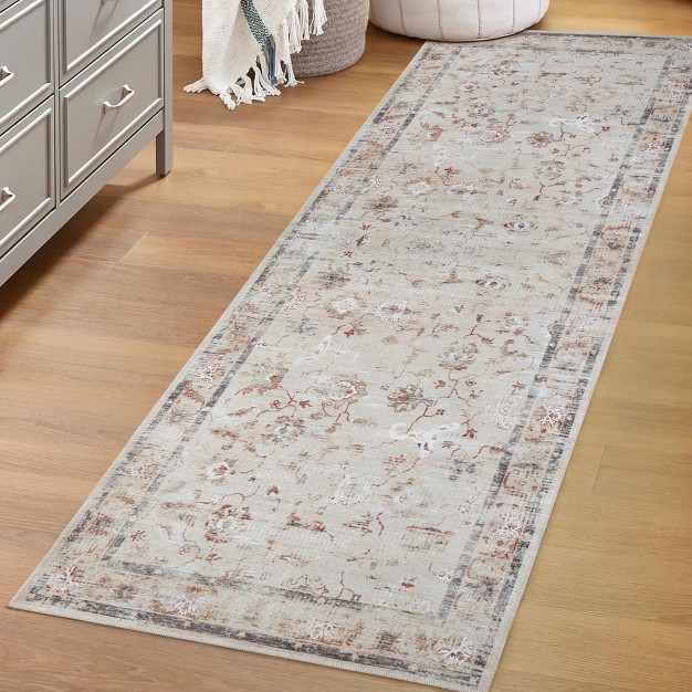 Floral Scroll Non slip Machine Washable Indoor Area Rug Or Runner By Blue Nile Mills