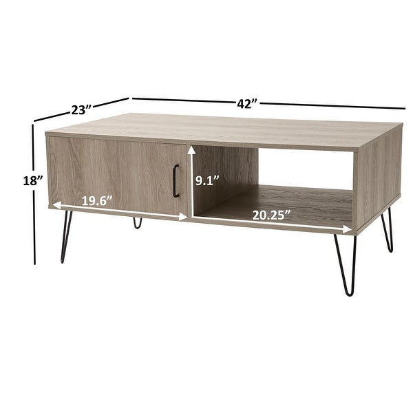 Hairpin Rectangle Coffee Table with Storage， Gray