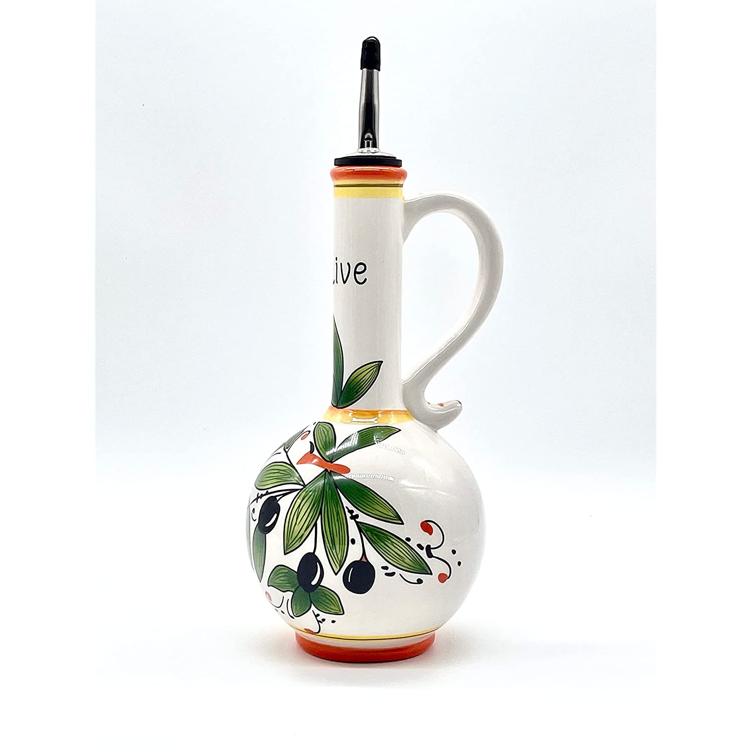 Ceramic Olive Oil Dispenser Bottle 15oz， Hand Painted Olive Oil Bottles for Kitchen， Decor