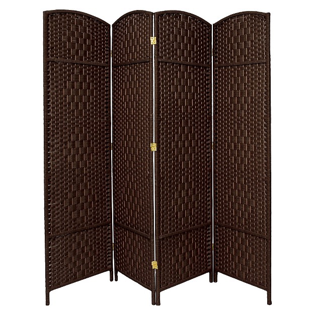 7 Ft Tall Diamond Weave Room Divider Dark Mocha 4 panel Hardwood Frame Foldable Easy Maintenance