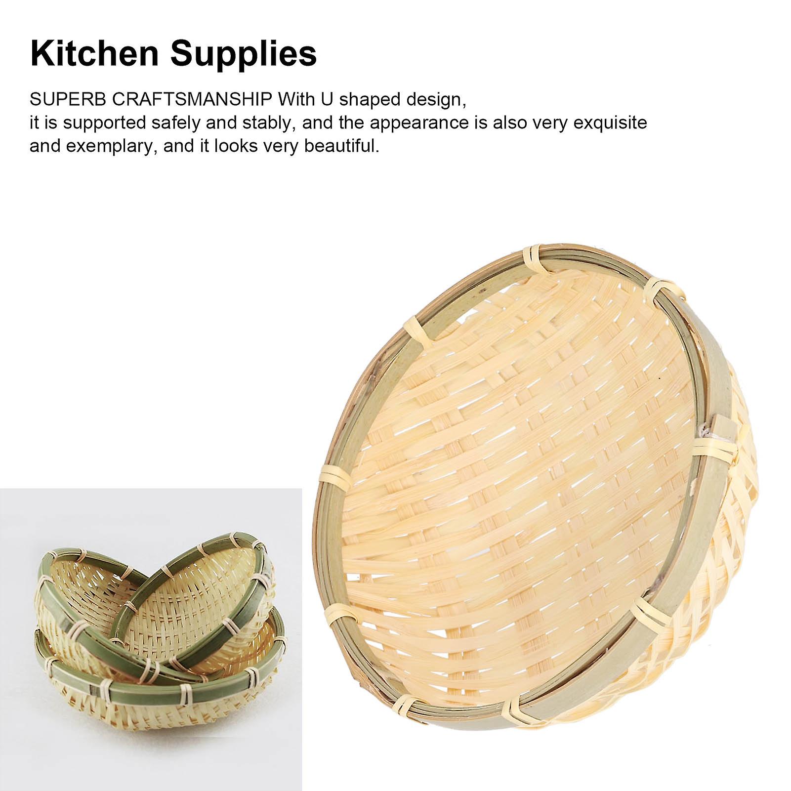 Fruit Basket Tray， Handmade Round Woven Bamboo Basket Stackable U Shape Holder Flat Vegetables Serving Basket For Food Vegetable Storage[13cm*4cm]