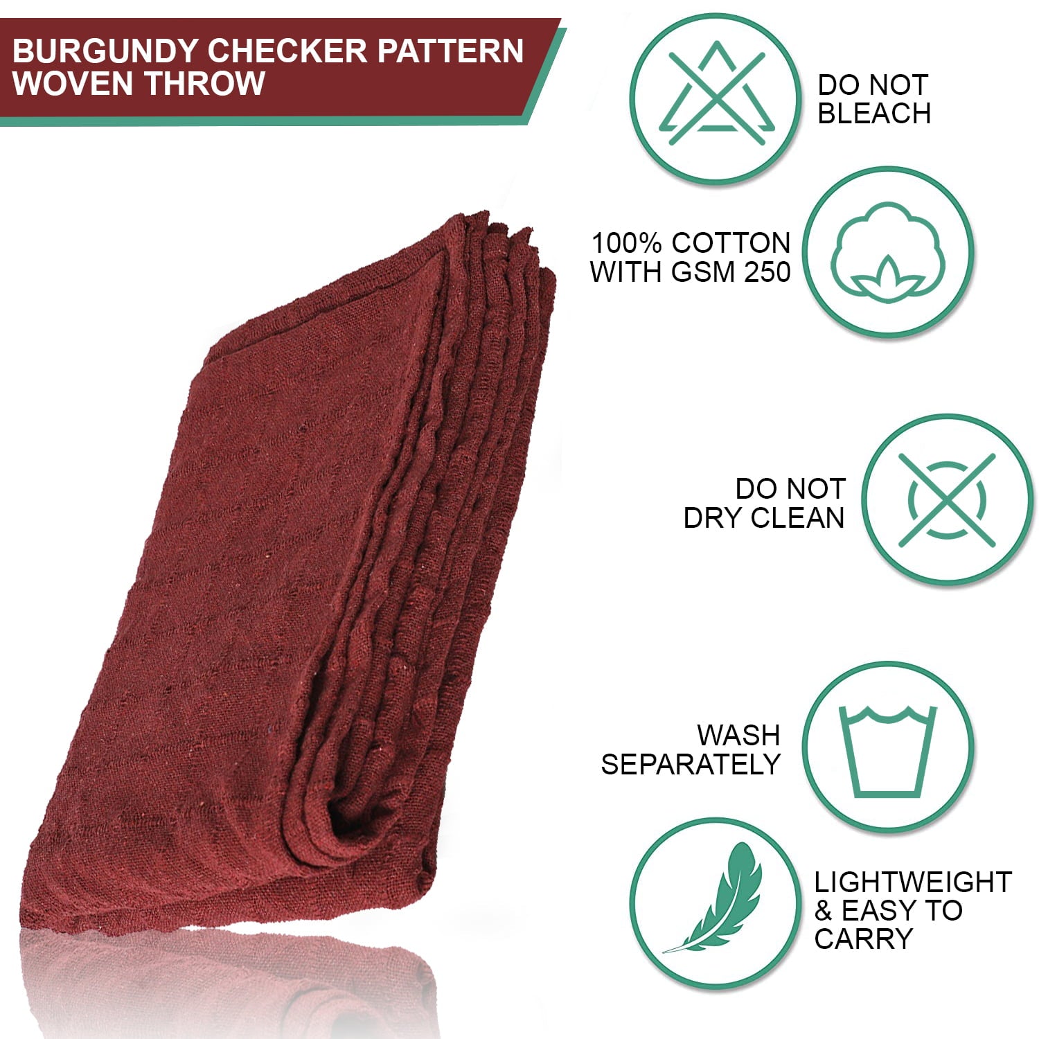 Shop LC Burgundy Checker Pattern Woven Throw Blanket Super Soft Luxury Bedroom Cotton 68x90