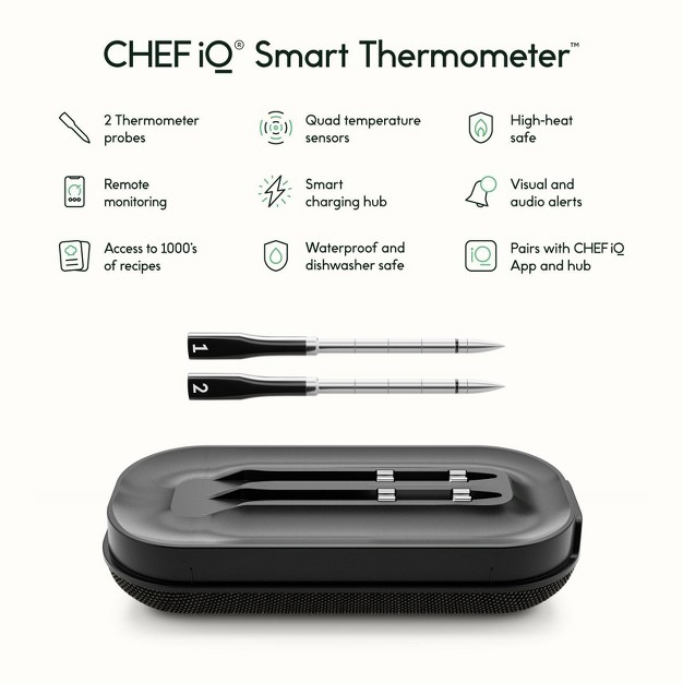 Chef Iq Smart Wireless Unlimited Range Leave in Meat Thermometer For Indoor outdoor Grilling 2 Probe