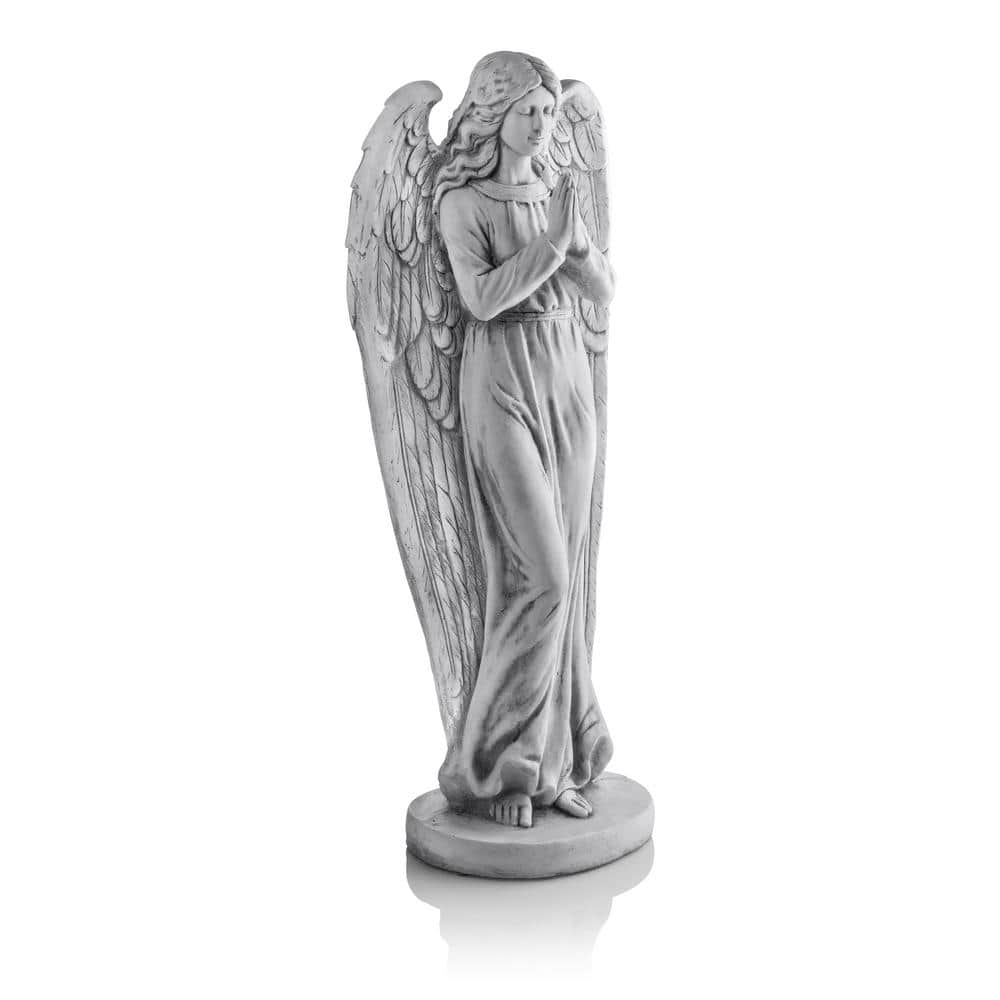 Alpine Corporation 47 in. Tall Indoor/Outdoor Praying Angel Statue Yard Art Decoration, Light Gray QFC100