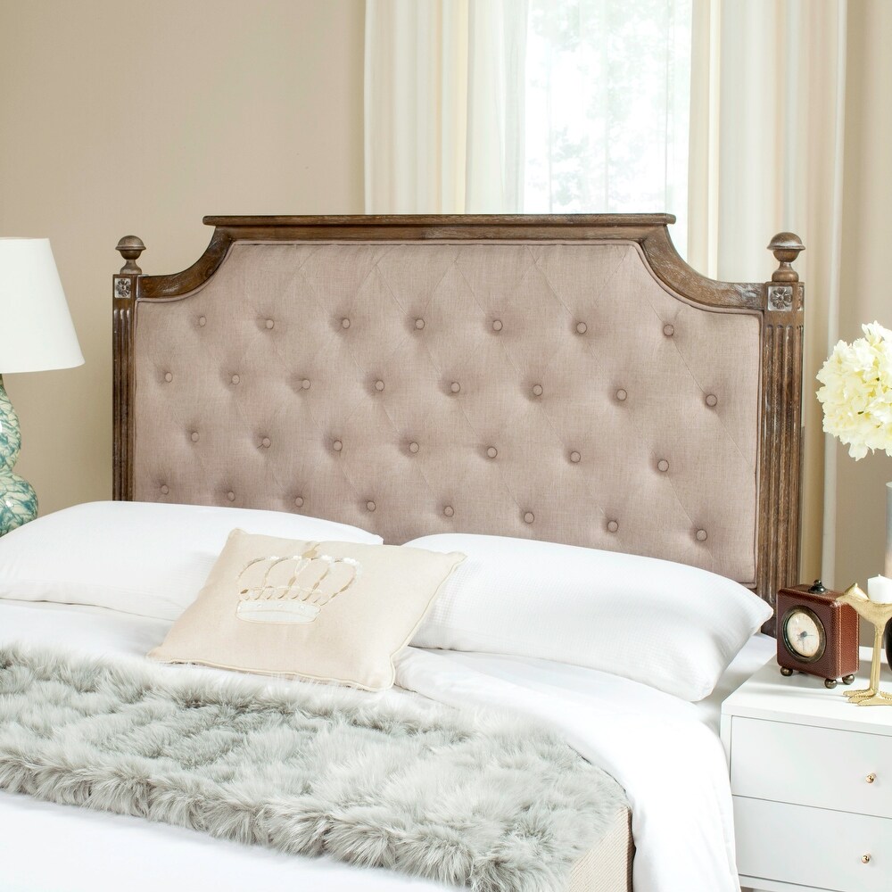 SAFAVIEH Rustic Wood Taupe Tufted Linen Queen Headboard