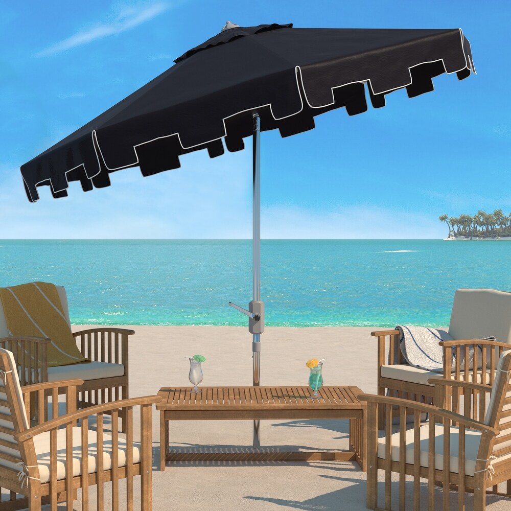 SAFAVIEH Zimmerman Aluminum Tilt and Crank 9 foot Crank Market Patio Umbrella With Flap.