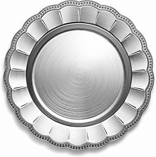 Sunflower Silver Charger Plates， 13” Elegant Chargers， Set of 6， Hand Finished (Finish May Vary) Silver Chargers for Dinner Plates and Bowls， Perfect for Weddings， Parties