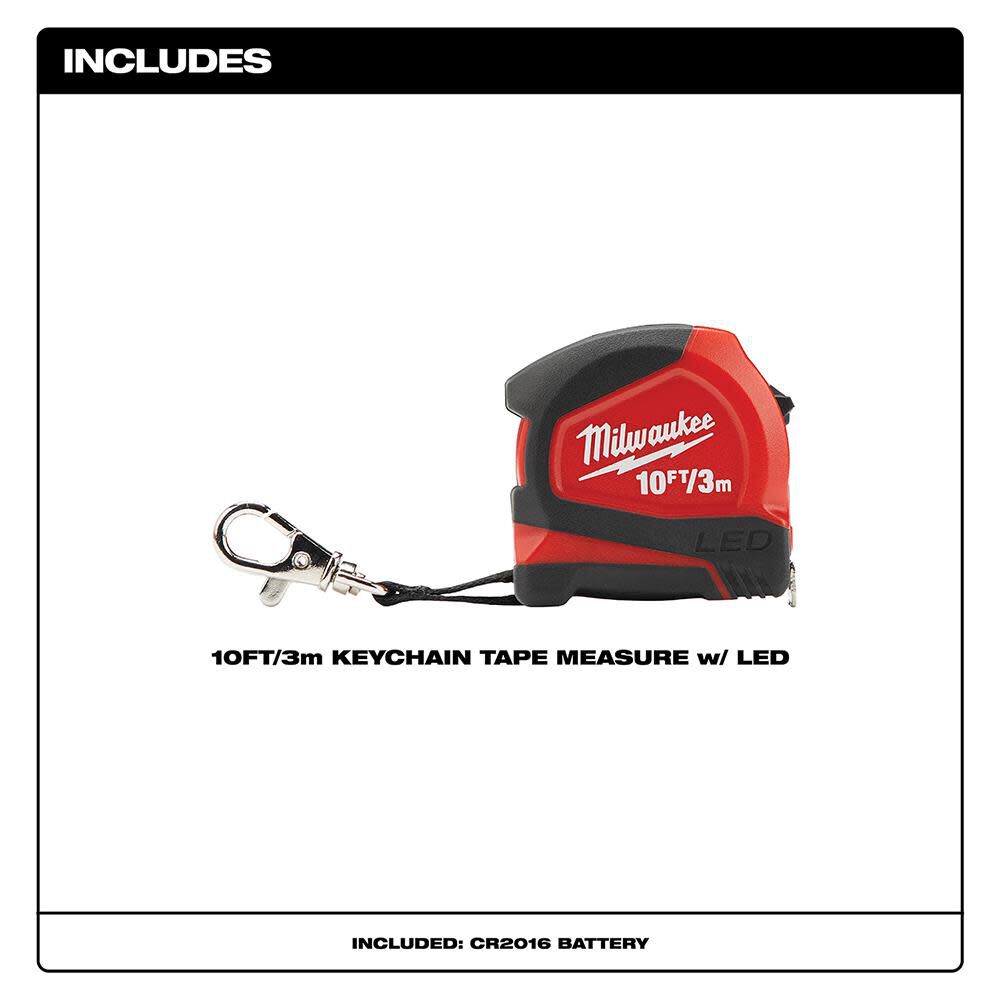 Milwaukee 10 Ft./Keychain Tape with LED 48-22-6601 from Milwaukee