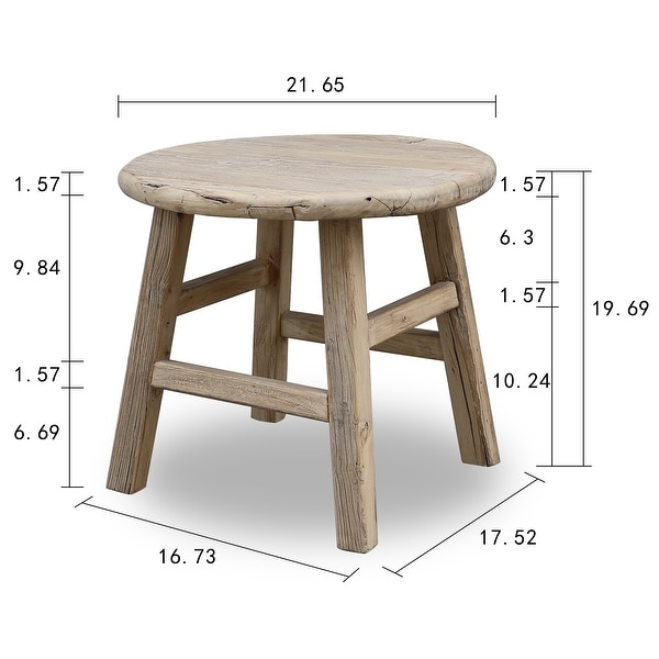 Artissance Round Rustic Side table Weathered Elm Wood 22x22x20H