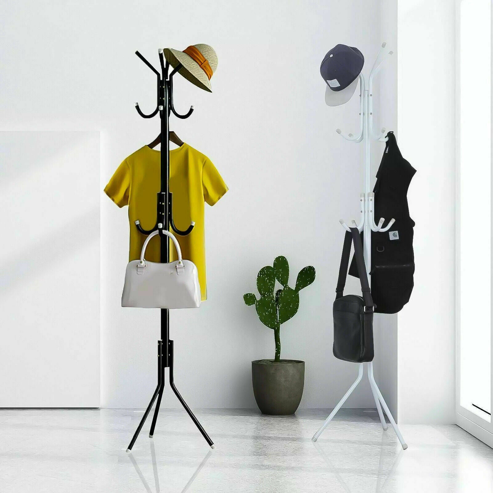 12 Hooks Metal Coat Rack Simple Freestanding Standing Hat Hanger Organizer For Home Living Room， 3 Tiers Black