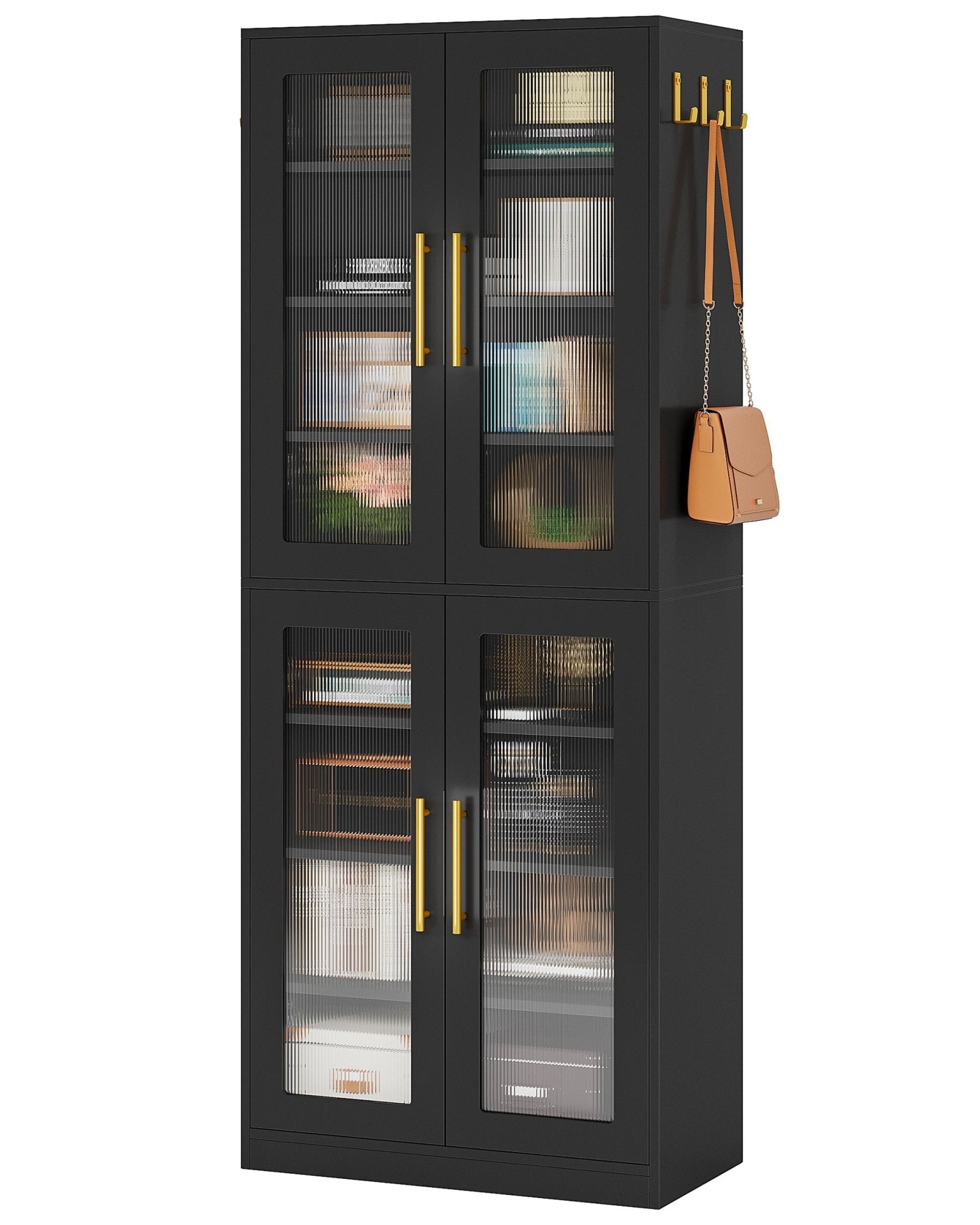 67-inch Bookcase, 8-Tier Bookshelf with Acrylic Doors and LED Light