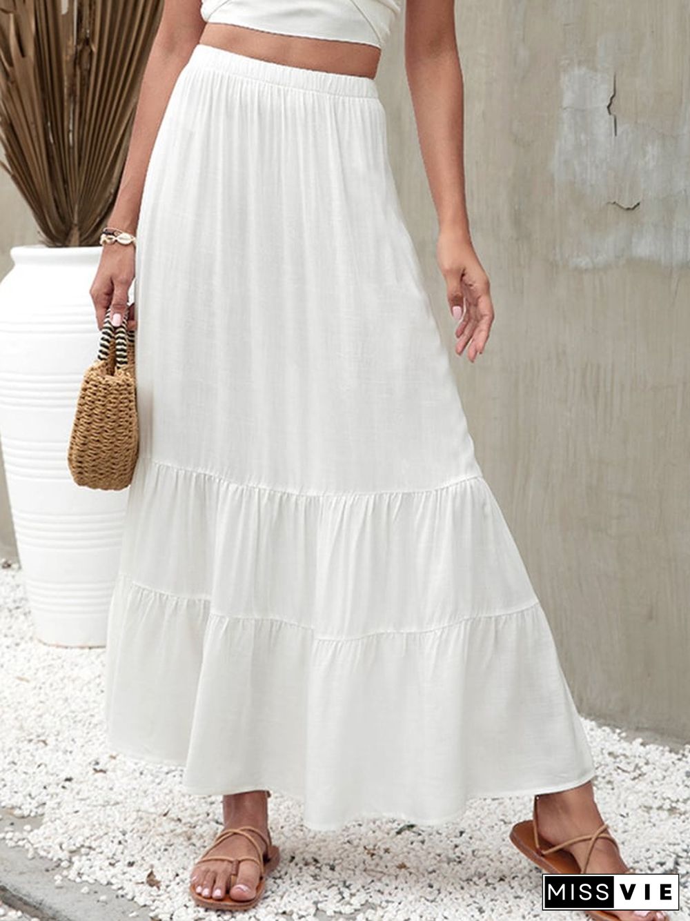 Beach Solid Color Ruffled Skirt