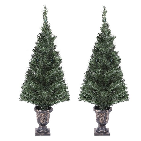 4Ft PreLit LED Artificial Pine Christmas Tree with Urn Pot (Set of 2)