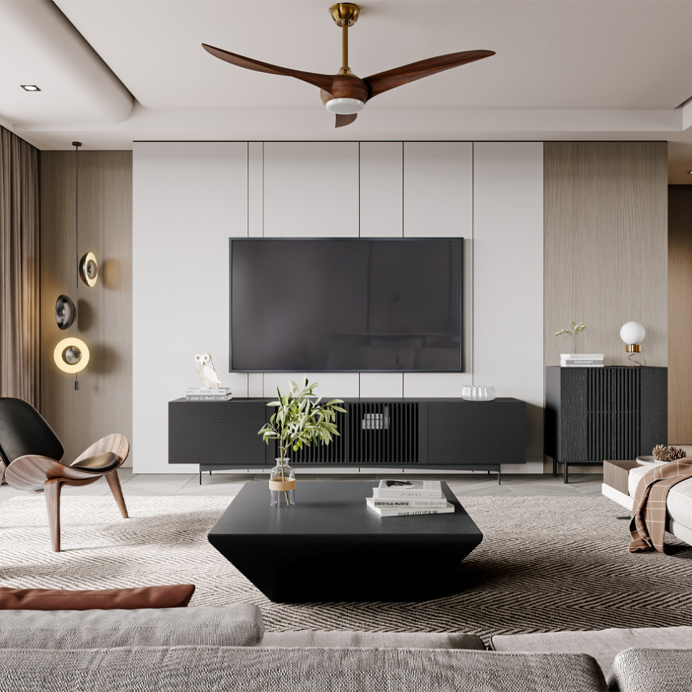 Black Wood TV Stand With Tall cast Metal Legs   Midcentury   Entertainment Centers And Tv Stands   by Miron Demid LLC  Houzz