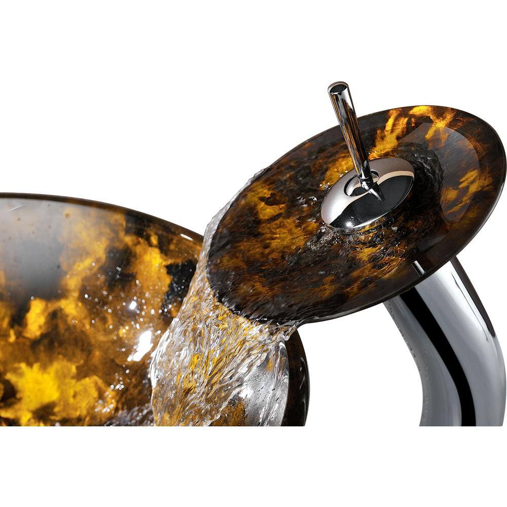 ANZZI Toa Deco-Glass Vessel Sink in Kindled Amber with Matching Chrome Waterfall Faucet LS-AZ8102