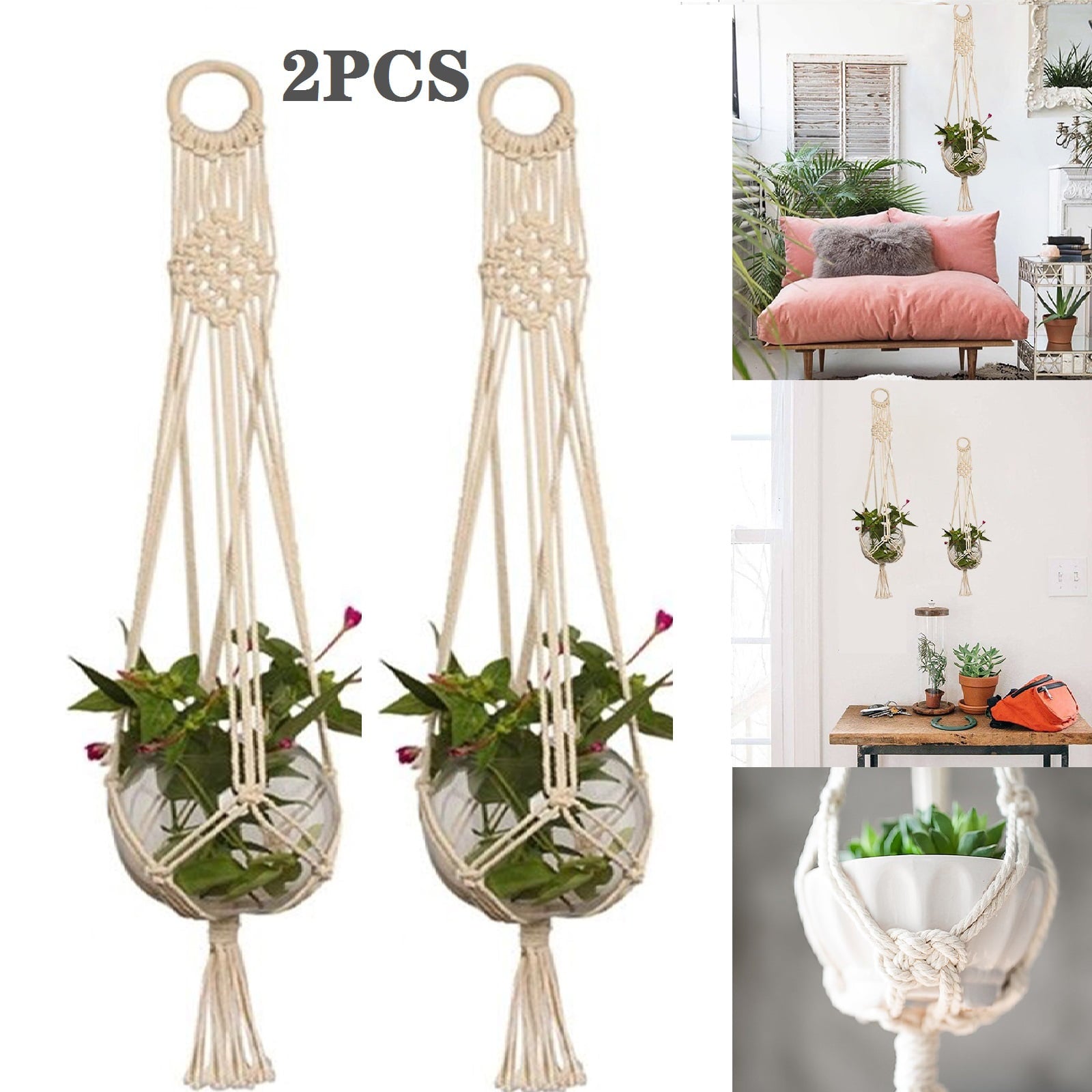 2/1pcs Macrame Plant Hanger, TSV Decorative Flower Pot Holder, Hanging Planter Basket, Indoor Outdoor Boho Home Decor for Green Horticulture Landscaping, Offices, Hotels, Balconies, and Gardens