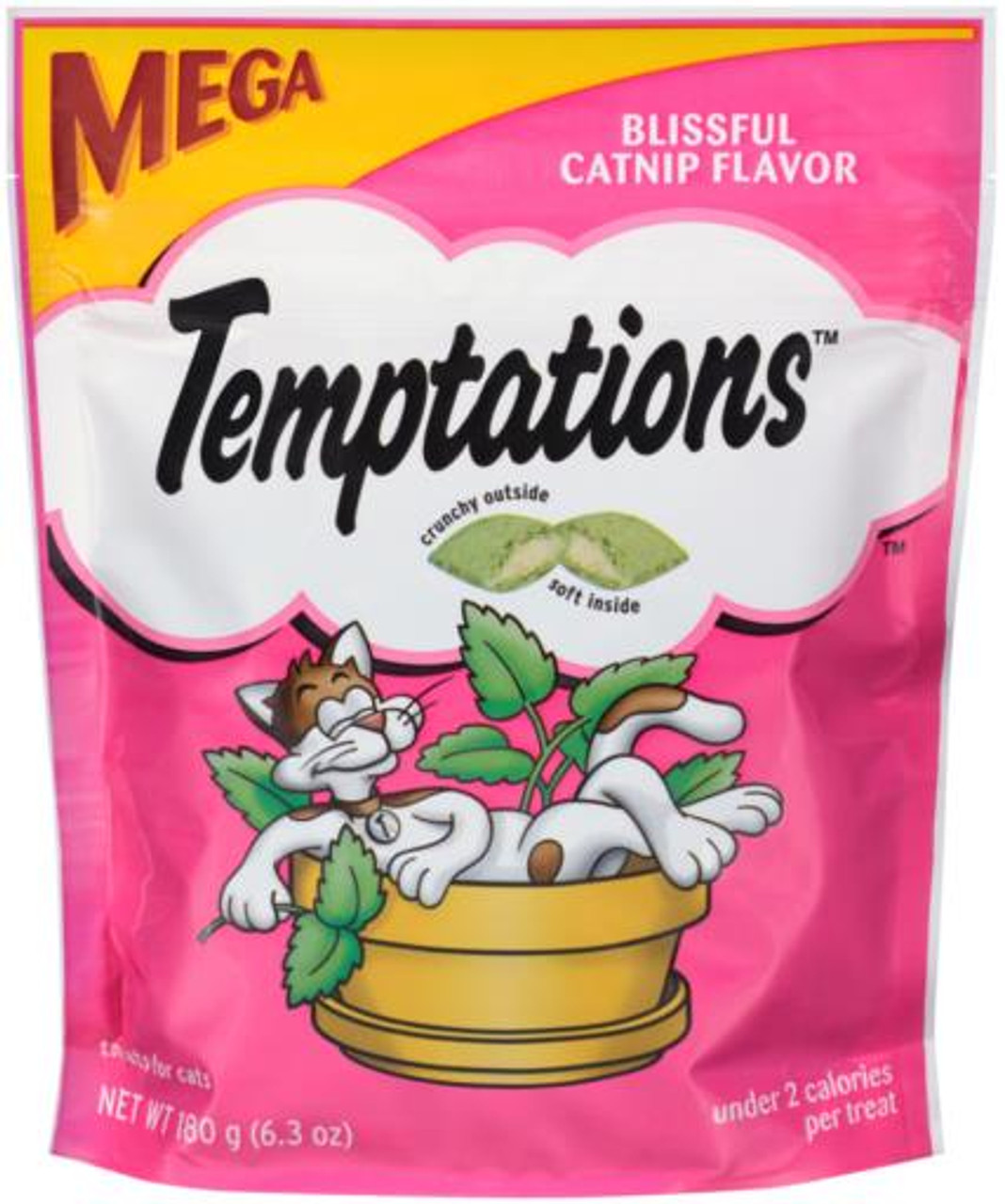 Temptations Blissful Catnip Flavor Cat Treats， Mega 6.3 Oz. Bag