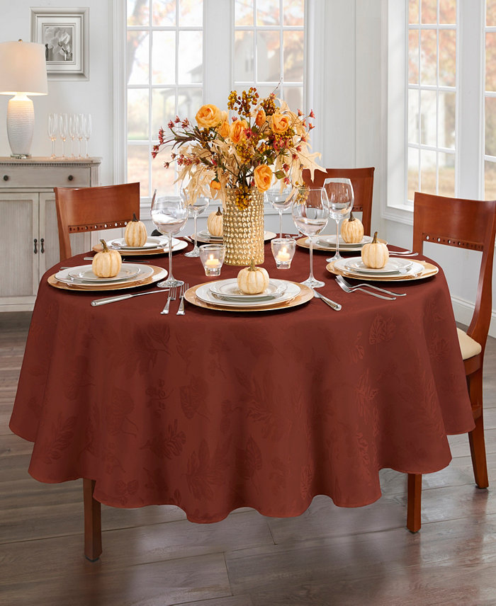 Elrene Elegant Woven Leaves Jacquard Damask Tablecloth 70 Round