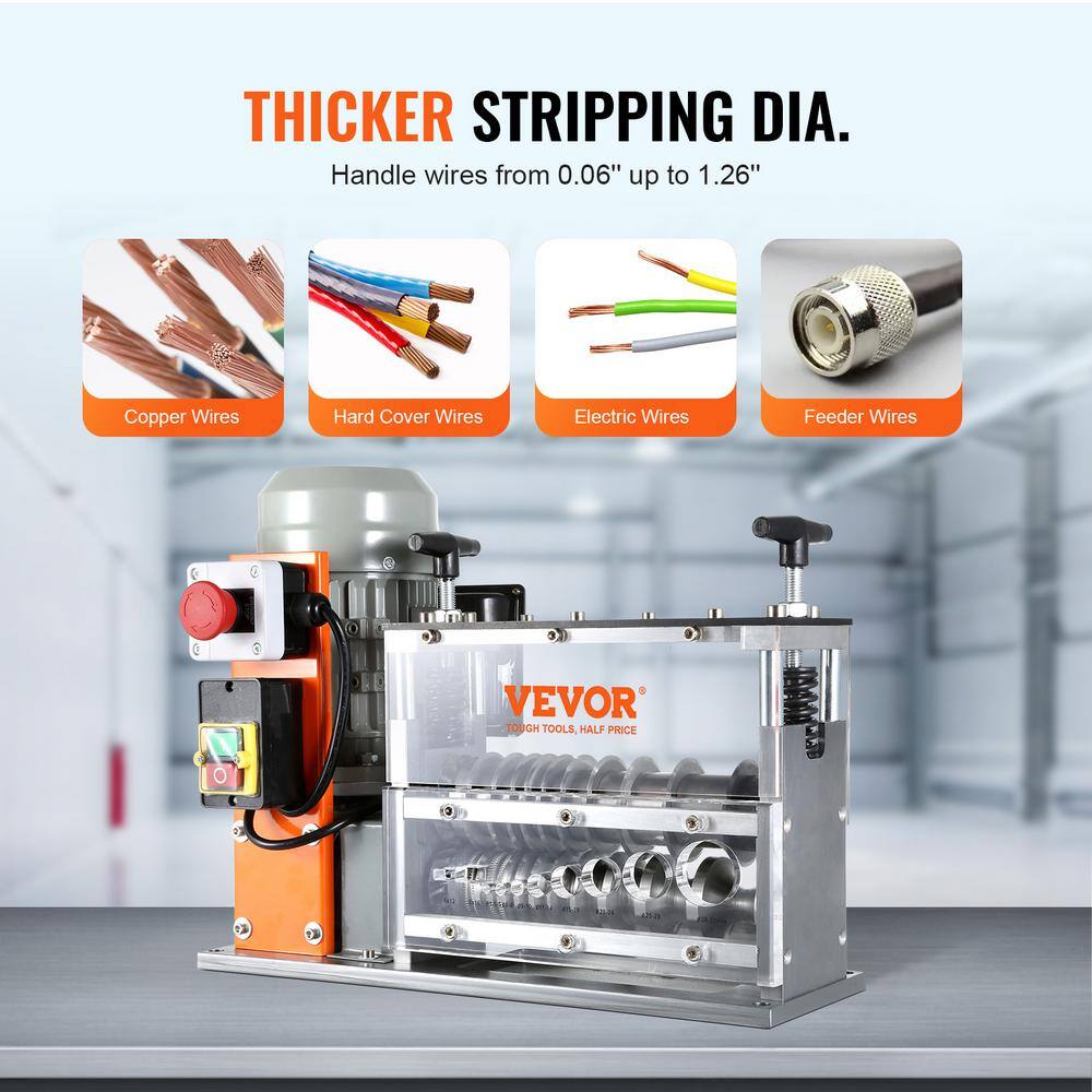 VEVOR Automatic Wire Stripping Machine 0.06in. to 1.26in. Electric Cable Stripper Peeler 750W 10 Channels for Copper Recycling B750W101538MMFDI9V1