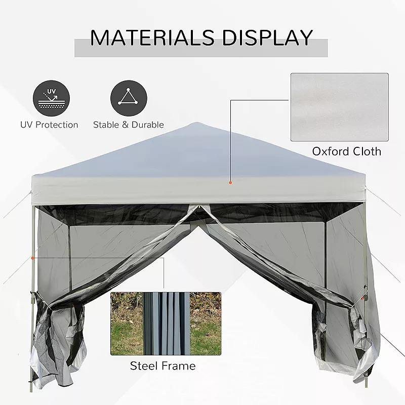 F.C Design 10' x 10' Portable Folding Tent Gazebo Outdoor with Removable Sidewalls， Mesh Curtains， Carrying Bag