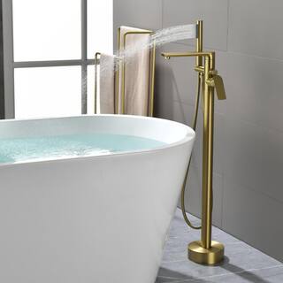 Nestfair Single-Handle Floor-Mount Roman Tub Faucet with Hand Shower in Brushed Gold SMD8008G