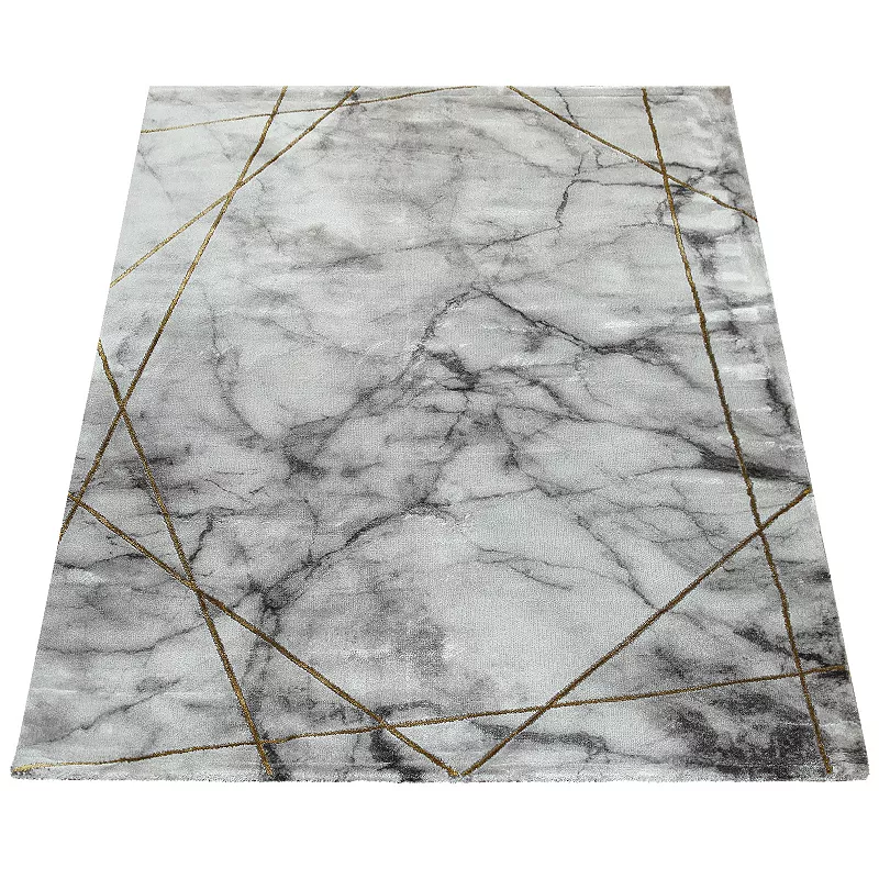 Marble Patten Area Rug in Gold Cream for Living Room with Contour Cut