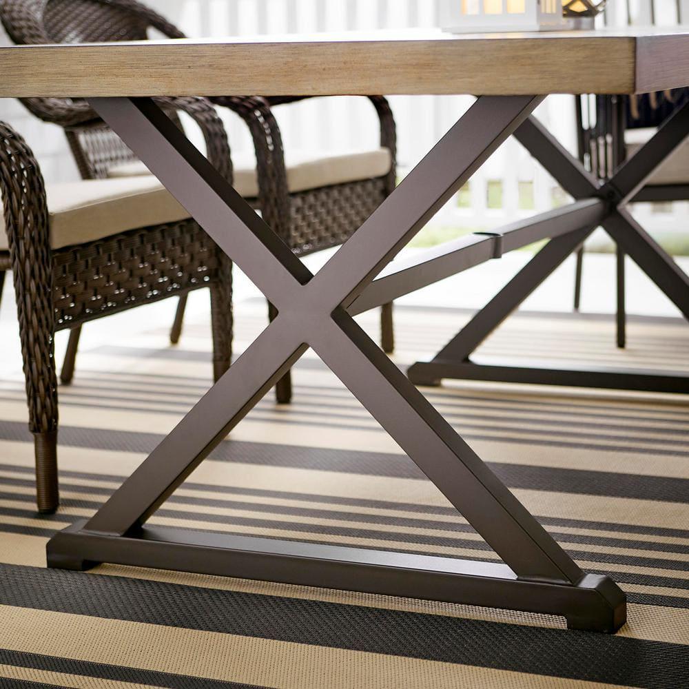 StyleWell Mix and Match 72 in Rectangular Metal Outdoor Dining Table with Farmhouse Trestle Base and Tile Tabletop