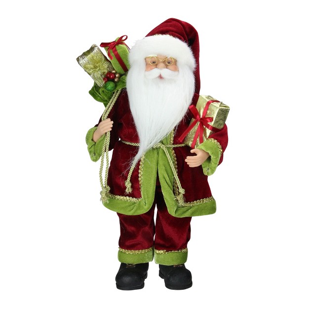 Red And Green Grand Imperial Santa Claus With Gift Bag Christmas Tabletop Figurine