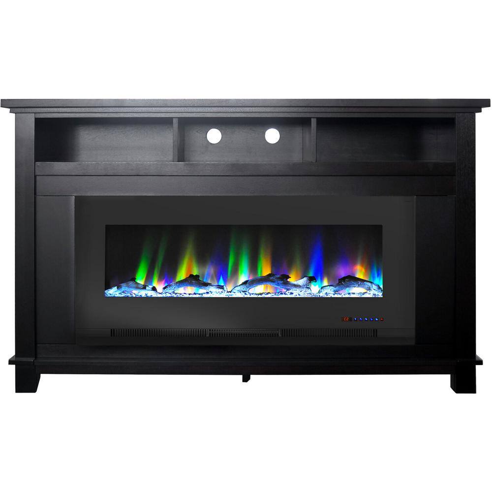 Hanover Winchester 57.8 in. Freestanding Electric Fireplace TV Stand in Dark Coffee with Driftwood Log Display FS5735-2BBK