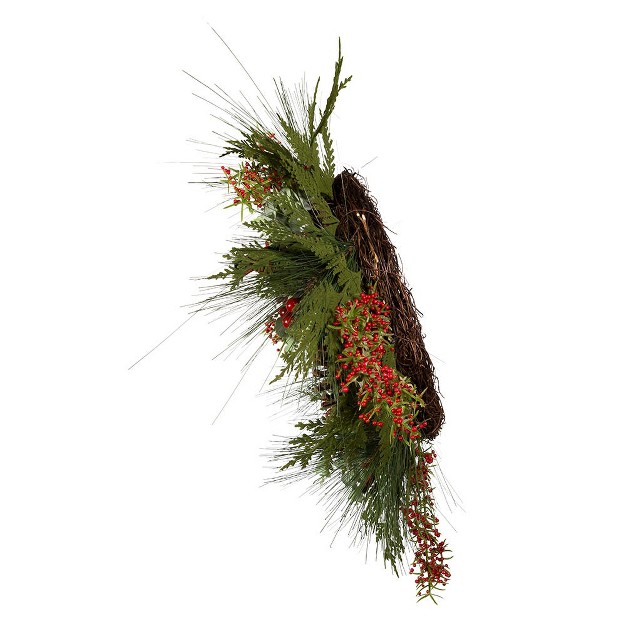 Kurt Adler 24 inch Berries And Pinecone Ribbon Rattan Wreath