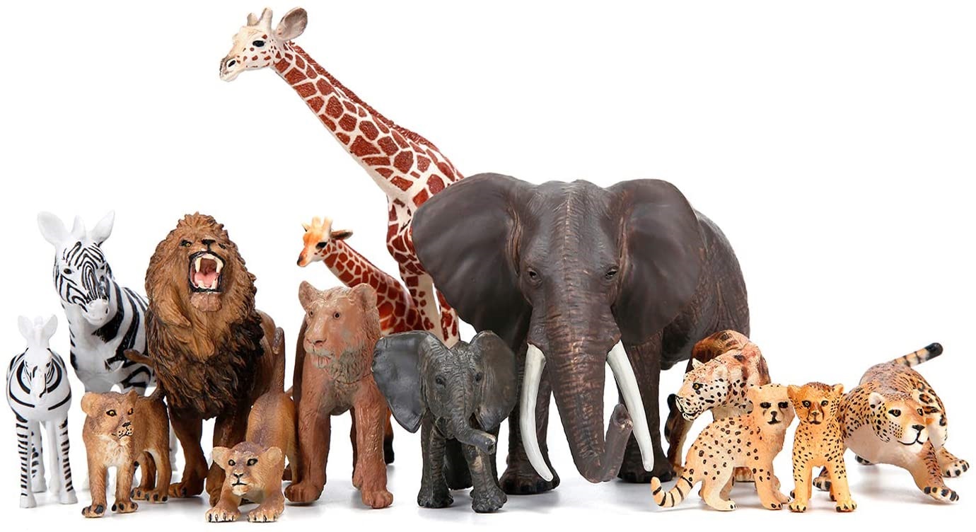 Safari Zoo Animals Figures Toys， 14 Piece， African Wild Plastic Animals