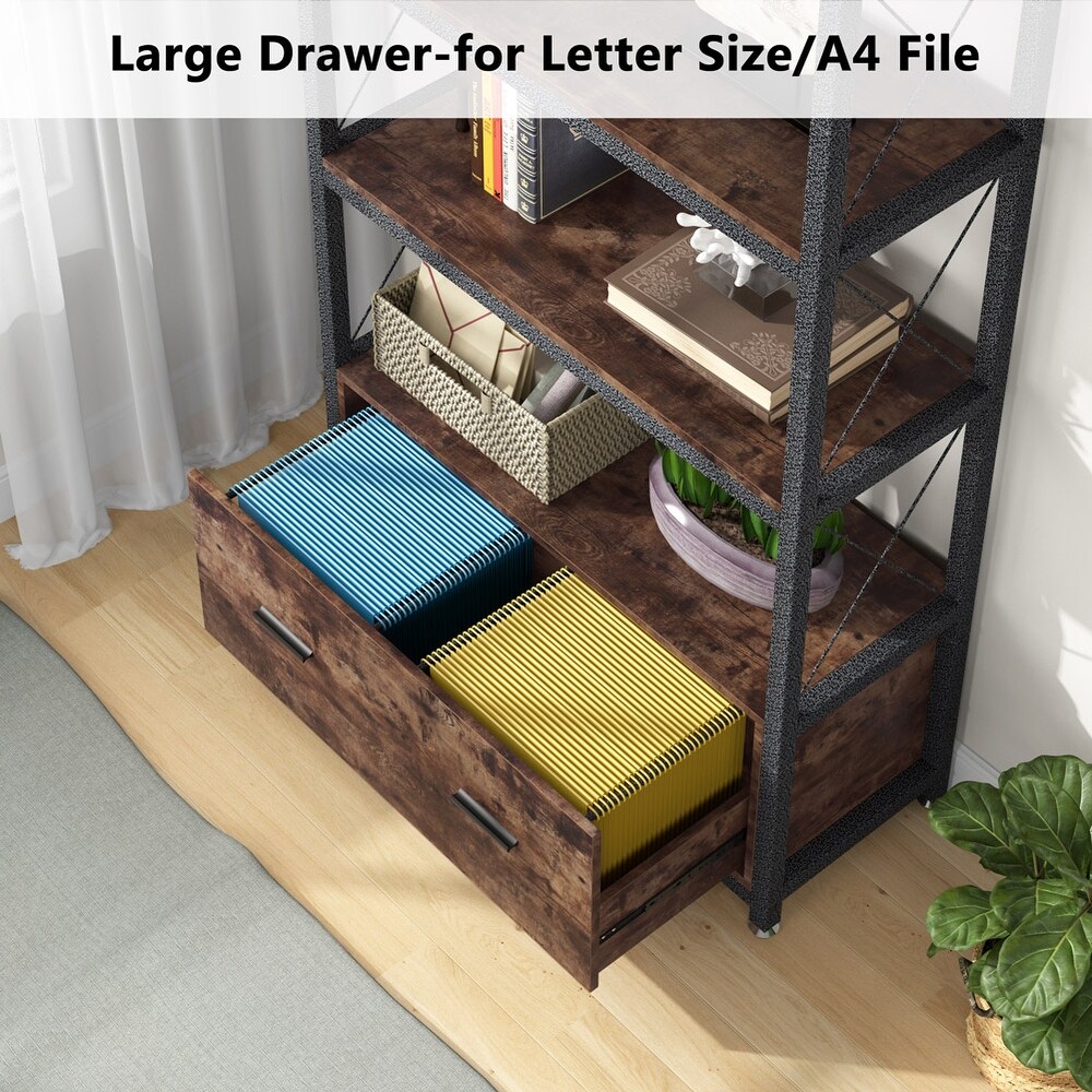 Lateral File Cabinet with Bookshelves  Printer Stand Filing Cabinet Bookcase with Drawer