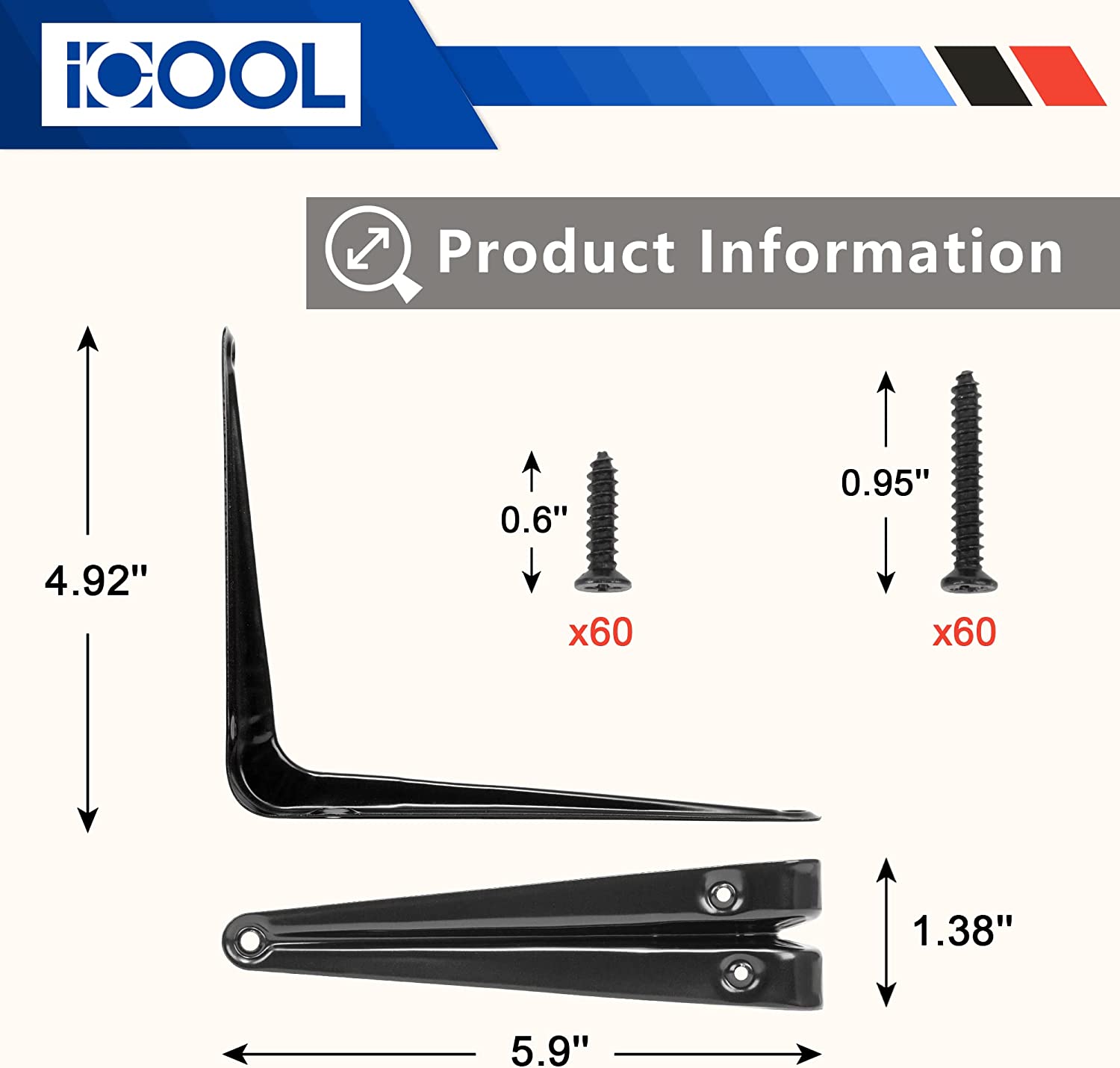 ICOOL 20 Pack Black Shelf Brackets 6 x 5 inch Heavy Duty Floating Shelf Bracket DIY Metal Wall Corner Angle Shelving Shelf Bracket L Shape for Kitchen Garage Warehouse Farm with Screws