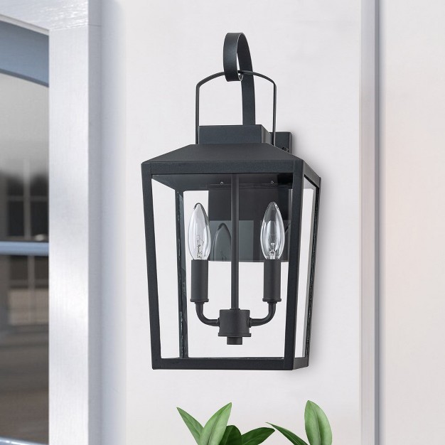 C Cattleya 2 light Tradtional Matte Black Outdoor Wall Lantern Sconce With Clear Tempered Glass Shade