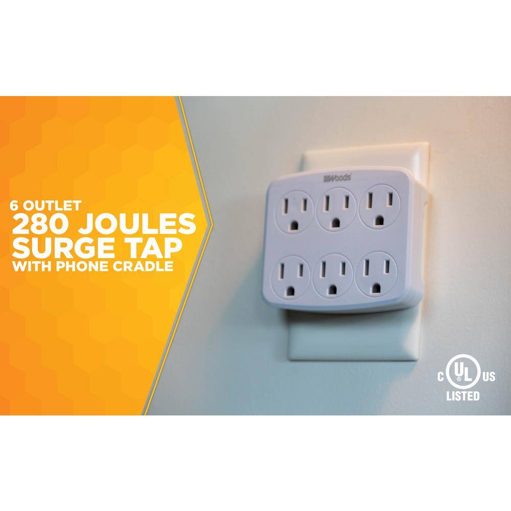 Woods 6- Outlet Surge Tap with Phone Cradle 41197