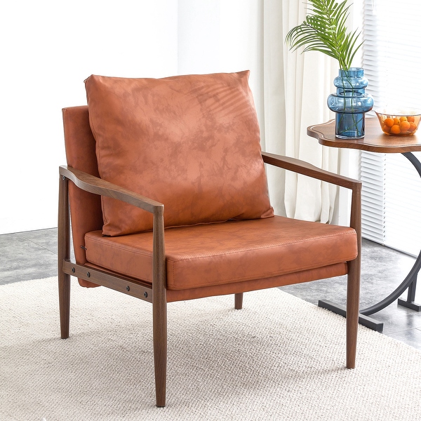 PU Leather Accent Armchair with Metal Frame Extra-Thick Padded Backrest and Seat Cushion Sofa Chairs