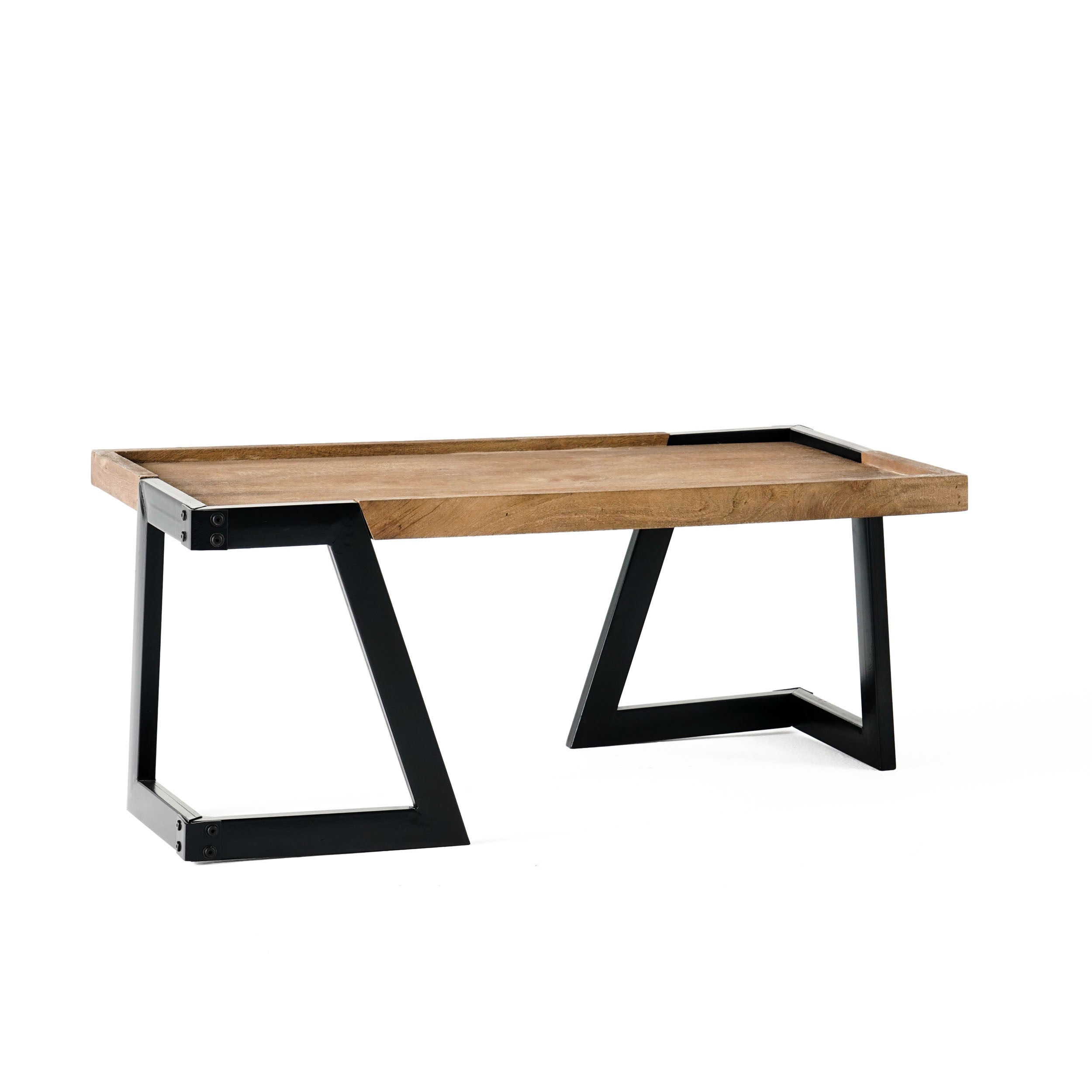 Sula Modern Industrial Handcrafted Mango Wood Coffee Table, Dark Brown and Black