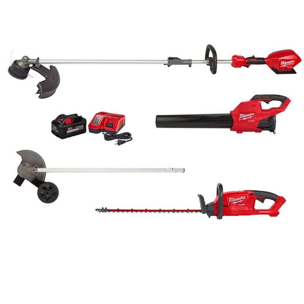 MW M18 FUEL 18-Volt Lith-Ion Brushless Cordless Electric String TrimmerBlower Combo Kit wHedge Trimmer  Edger (4-Tool) 3000-21-49-16-2718-2726-20