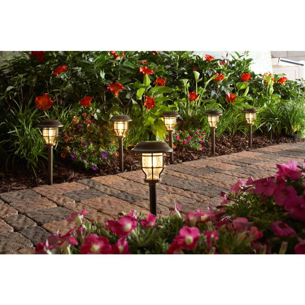 Hampton Bay Solar Brass Outdoor Integrated LED 2500K 10-Lumens Vintage Bulb Landscape Pathway Light Set (6-Pack) NXT-1742